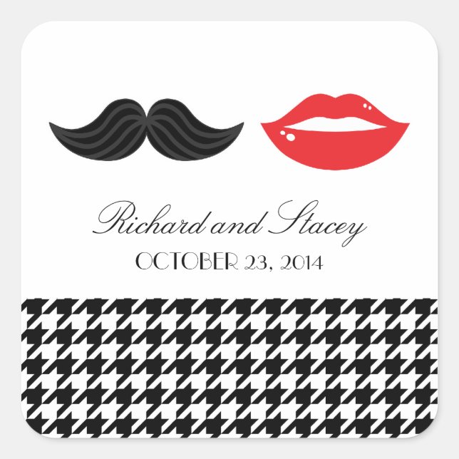 Sticker Carré Moustache rouge, noir et blanc & lèvres Houndstoot (Devant)