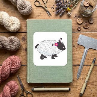 Sticker Carré Mouton Noir Avec Laine Blanche