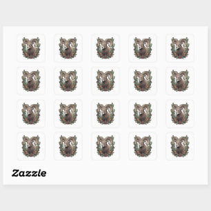 Sticker Carré Moutons Bighorn du Colorado et Cactus Coupe Claret