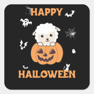 Sticker Carré Moutons En Citrouille Mignons Moutons Joyeux Hallo