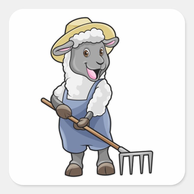 Sticker Carré Moutons fermiers avec gâteau et Casquette (Devant)