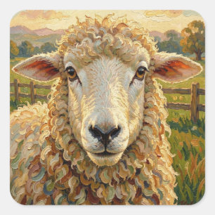Sticker Carré Moutons mignons dans un ranch Animaux de ferme