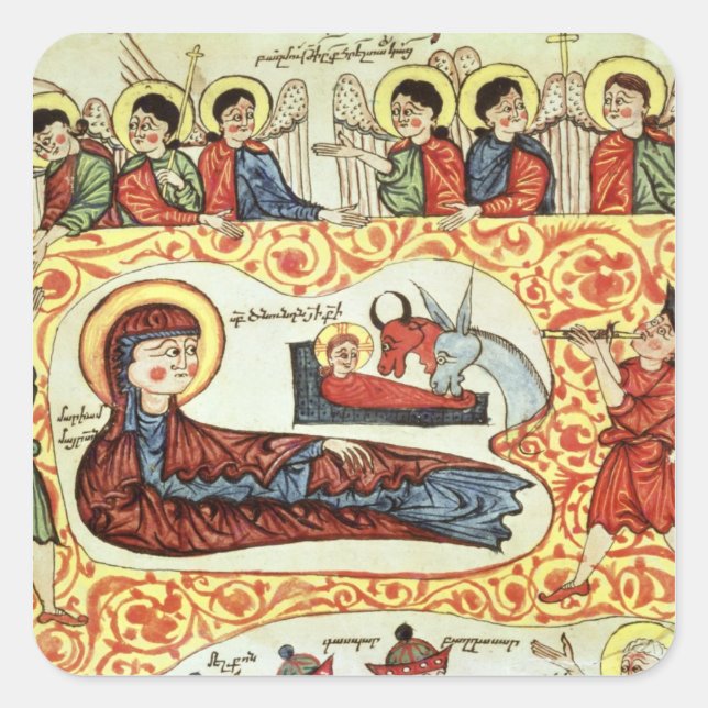 Sticker Carré Ms 404 fol.1v La Nativité, d'un Evangile (Devant)