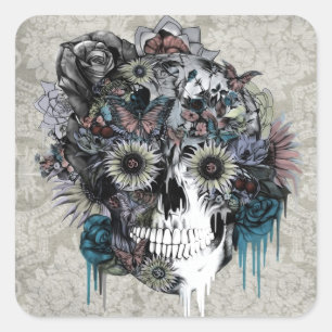 Sticker Carré Muet, crâne de tournesol