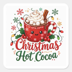 Sticker Carré Mug de Chocolat Chaud de Noël Mignon