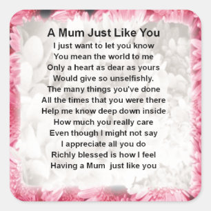 Sticker Carré Mum Poem - Design Floral Rose