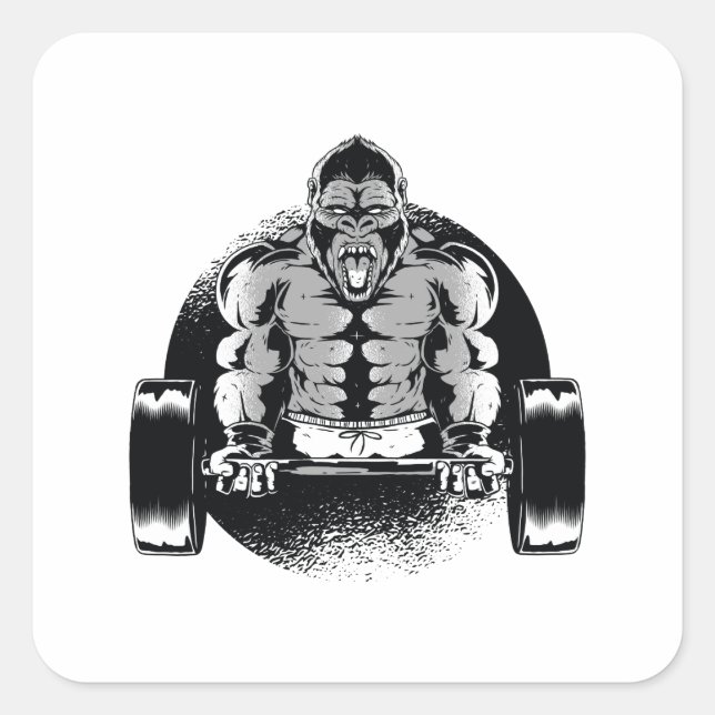 Sticker Carré Muscles de pompes à gorilles fortes (Devant)