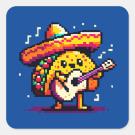 Sticker Carré Musical Taco - Drôle Pixel Art Mariachi Design