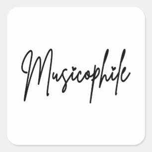 Sticker Carré Musicophile Typo avec cœurs noirs écriture