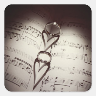 Sticker Carré Musique de coeurs d'anneau de mariage