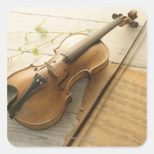 Sticker Carré Musique de violon et de feuille