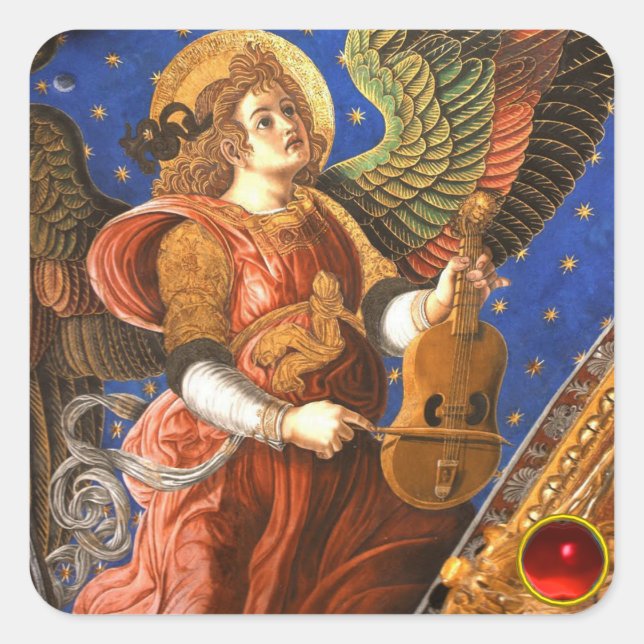 Sticker Carré MUSIQUE FABRIQUANT L'ANGE AVEC UN Noël VIELLE (Devant)