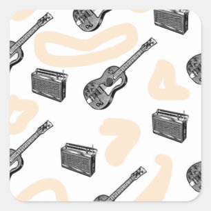Sticker Carré Musique Guitare Radio Motif Personnalisé