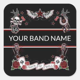 Sticker Carré Musique Rock Rockabilly sur bande personnalisée
