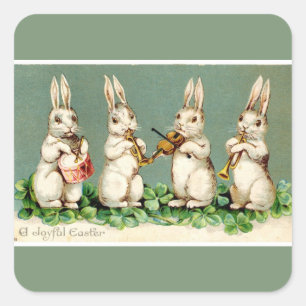 Sticker Carré Musique vintage Bunnies de Pâques Vert