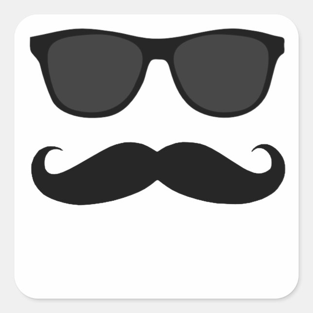 Sticker Carré Mustache noire et lunettes de soleil Cadeau Humour (Devant)