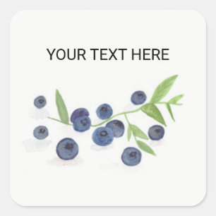 Sticker Carré Myrtilles fruit cuisine aquarelle rustique