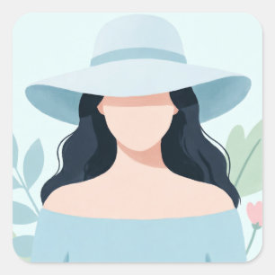 Sticker Carré Mystérieuse femme au chapeau à large bord