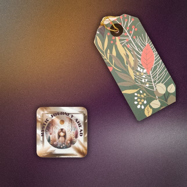 Sticker Carré Mystic Journey Ahead, Boho en brun et noir | (Créateur téléchargé)