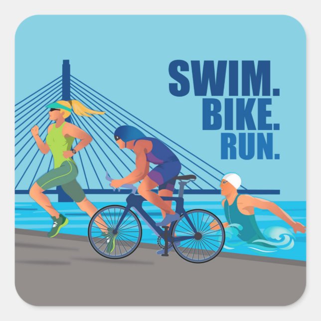 Sticker Carré NAGEZ. VÉLO. EXÉCUTEZ. inspiré du triathlon (Devant)