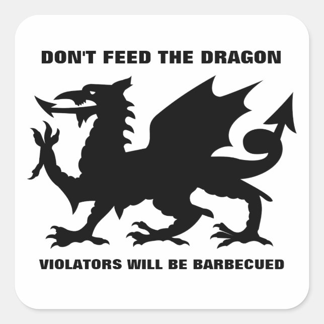 Sticker Carré N'alimentez pas l'autocollant Dragon (Devant)