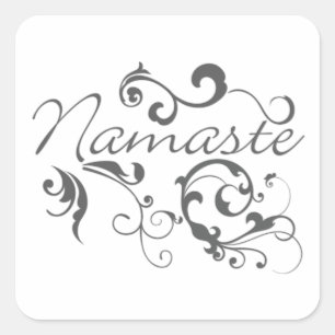 Sticker Carré Namaste dans les tourbillons gris foncé