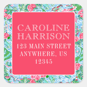 Sticker Carré Nantucket Preppy Palm Beach Imprimer Retour Adress