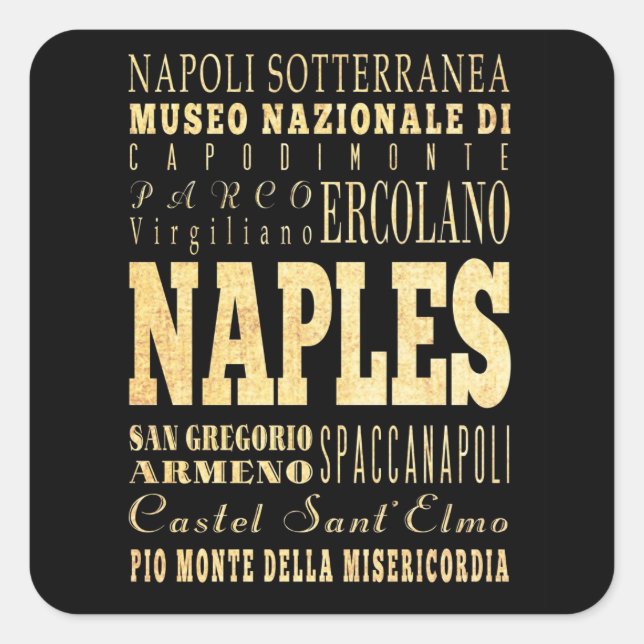 Sticker Carré Naples Ville d'Italie Typographie Art (Devant)