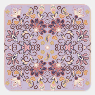 Sticker Carré Nappe à fleurs indiennes : belle motif pastel