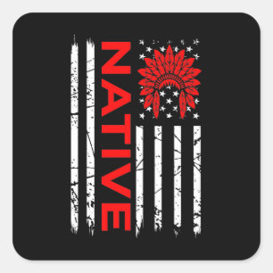 Sticker Carré Native American USA Flag Pride Support Day Graphic