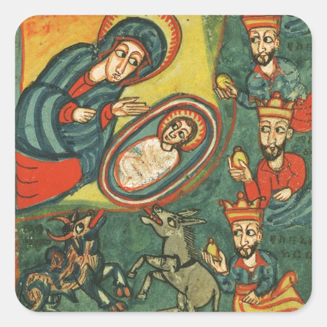 STICKER CARRÉ NATIVITÉ CHRISTMAS PARCHMENT, ADORATION DE MAGI (Devant)