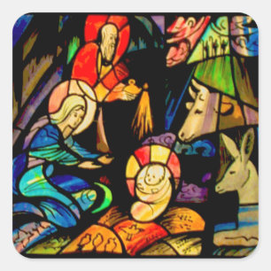 Sticker Carré Nativité de style en verre souillé