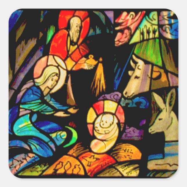 Sticker Carré Nativité du style Verre Trait (Devant)