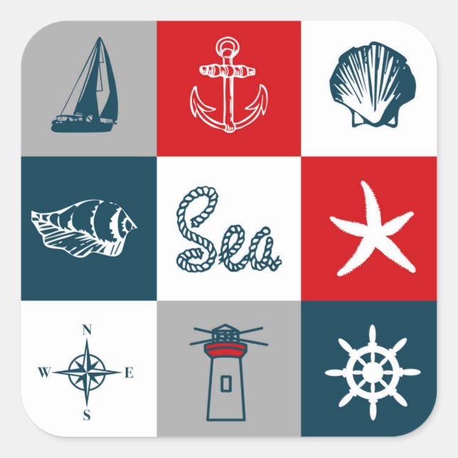 Sticker Carré Nautical themed design (Devant)