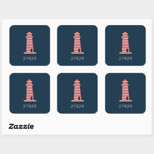 Sticker Carré Nautique phare ZIP CODE Rouge Blanc Bleu Amusant