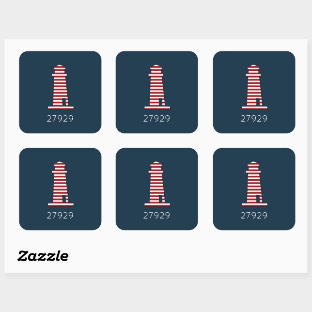 Sticker Carré Nautique phare ZIP CODE Rouge Blanc Bleu Amusant (Feuille)