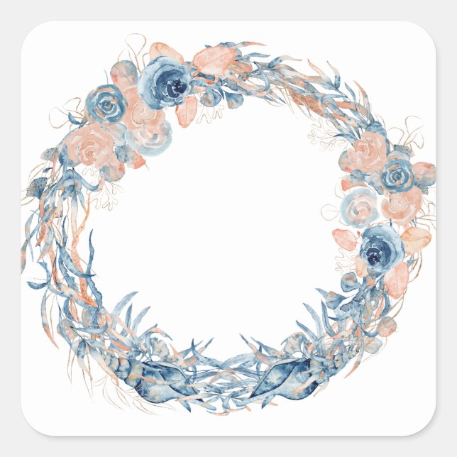 Sticker Carré Nautique Turquoise Aqua Turquoise Blue Floral Ancr (Devant)