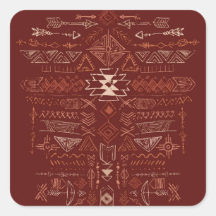 Sticker Carré Navajo Aztec : Ethnic Doodle Motif.