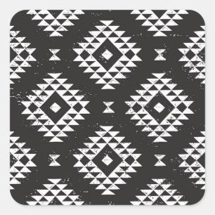 Sticker Carré Navajo Géométrique : Tribal Blanc Noir.