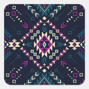 Sticker Carré Navajo tribal foncé, géométrique vintage.