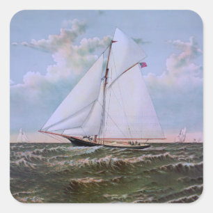 Sticker Carré Navire de voile antique sloop yacht voilier océan