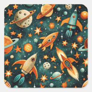 Sticker Carré Navires-fusée vintages pour engins spatiaux Motif