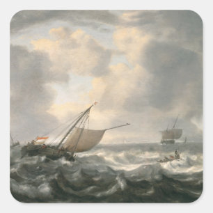 Sticker Carré Navires sur une mer agitée
