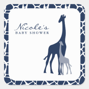 Sticker Carré Navy Blue Maman et Baby Giraffe