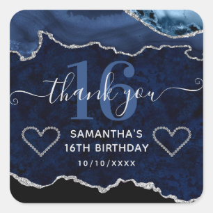 Sticker Carré Navy Blue & Paillettes Argent Marble Agate Sweet 1