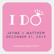 Navy Blue Pink I Do Mariage Couple Hashtag Carré
