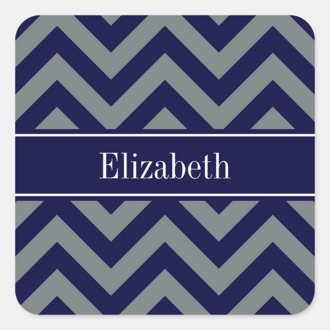 Sticker Carré Navy, Charcoal LG Chevron Navy Blue Name Monogram (Devant)