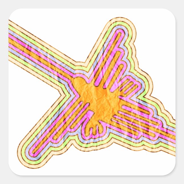 Sticker Carré Nazca Lignes Colibri Avec Effet Papier Rincé (Devant)