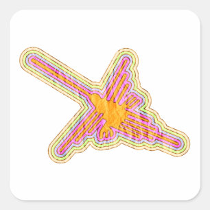 Sticker Carré Nazca Lignes Colibri Avec Effet Papier Rincé