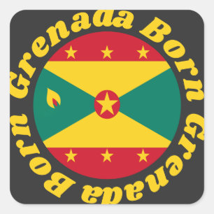 Sticker Carré Né à Grenade   Drapeau Grenadien mignon et texte j